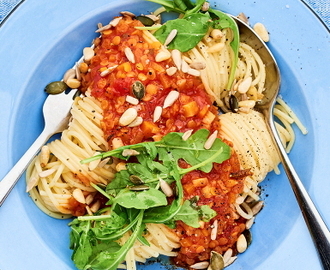 Linsbolognese med spaghetti