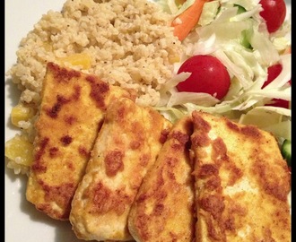 Currystekt tofu med krämig bulgur