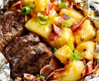 Garlic Steak & Cheesy Bacon Potato Hash Foil Packs