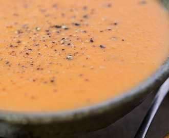 Mediterranean cream of tomato soup with                 garlicky toasts