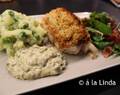 Jamies örtbakade torsk, potatis/broccoli/ärt-mos och tartarsås