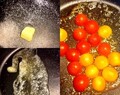 Lax med kräftstjärtar & timjan och söta stekta tomater