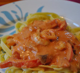 pasta med räkor och creme fraiche chili paprika