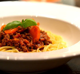 spagetti och köttfärssås med champinjoner