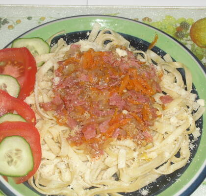 Pastasås med salami och parmesanost