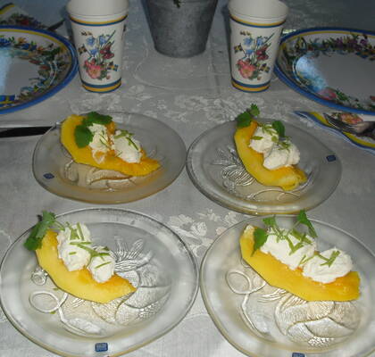 Papaya eller Mango med mascarpone och lime