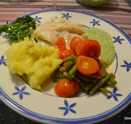 Torsk med kaprisstekta haricots verts och rucolacrème