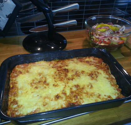 Tacokyckling lasagne med Tortilla-garlic