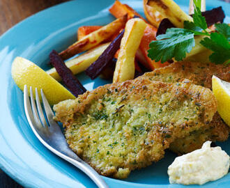 Fiskefileter med rodfrugtfritter