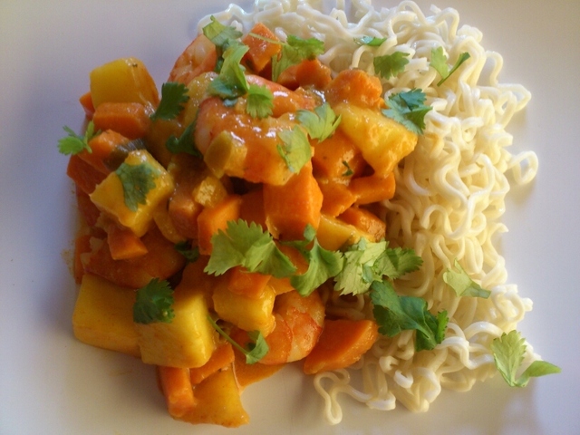 SCAMPI med mango og søtpotet curry & SOAVE hvitvin ♥ஜ