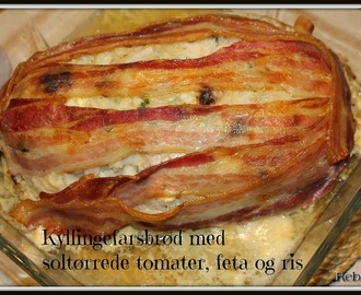 Kyllingefarsbrød med soltørrede tomater, feta og ris