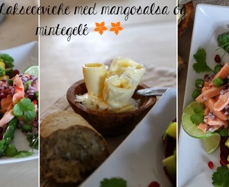 Lakseceviche med mangosalsa og mintgelé