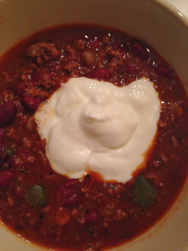 Chili con carne med creme fraiche ala Filo