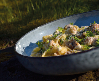 Fettuccine med svampe, feta og ramsløg