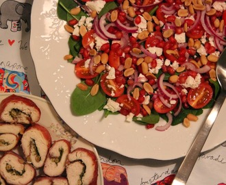 Peanut, Feta & Pomegranate Salad with Pesto Chicken