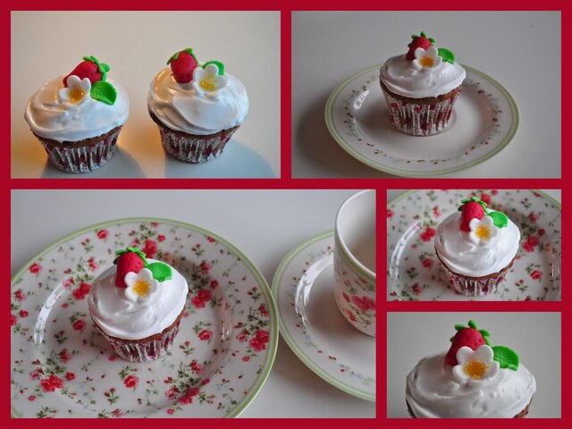 Kanel Cupcakes med fondant jordbær
