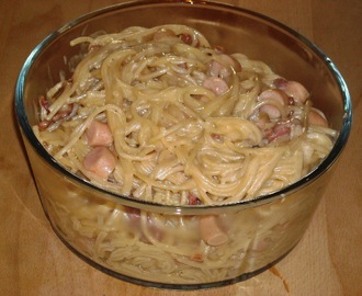 Spaghetti Carbonara med Pølser