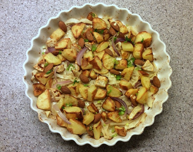 Biks i ovnen med kartofler, selleri og hvidkål