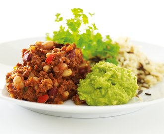 Chili con carne med guacamole