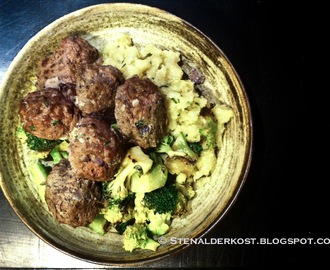 let spicy Paleo Oksefrikadeller og grov knoldsellerimos med urter