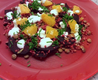 Kardemommekrydret salat med rødbeder, bulgur og linser