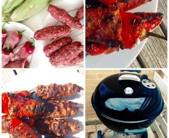 Grillmenu: Kebabspyd, grillede peberfrugter og majskolber