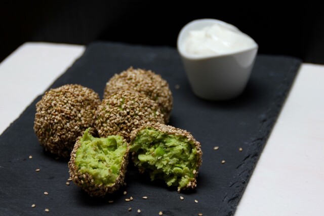 Falafel med edamame-bønner