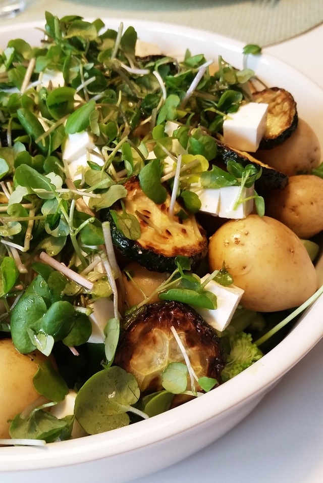 Kartoffelsalat med Grillet Squash og Feta