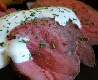 Paahtopaisti wasabikastikkeella – roast beef with wasabi sauce