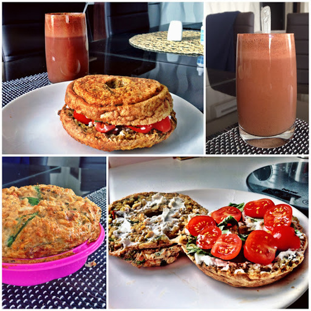 Healthier Bagel and Raw Chocolate Protein Shake