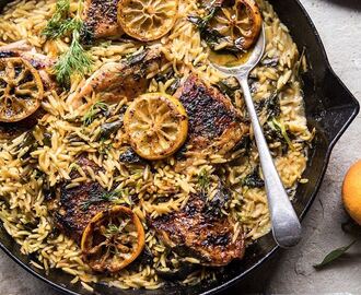 One Skillet Lemon Butter Chicken and Orzo.