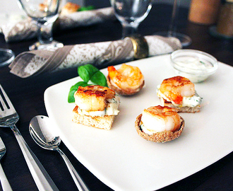 Finger food; Jättikatkaravunpyrstöjä ja basilika-aioli | King prawn tails with basil aioli