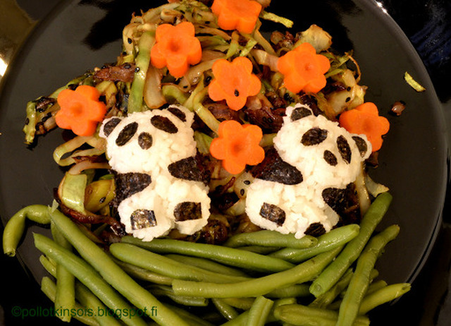 Sweet&sour kaaliwokki ja panda-onigirit