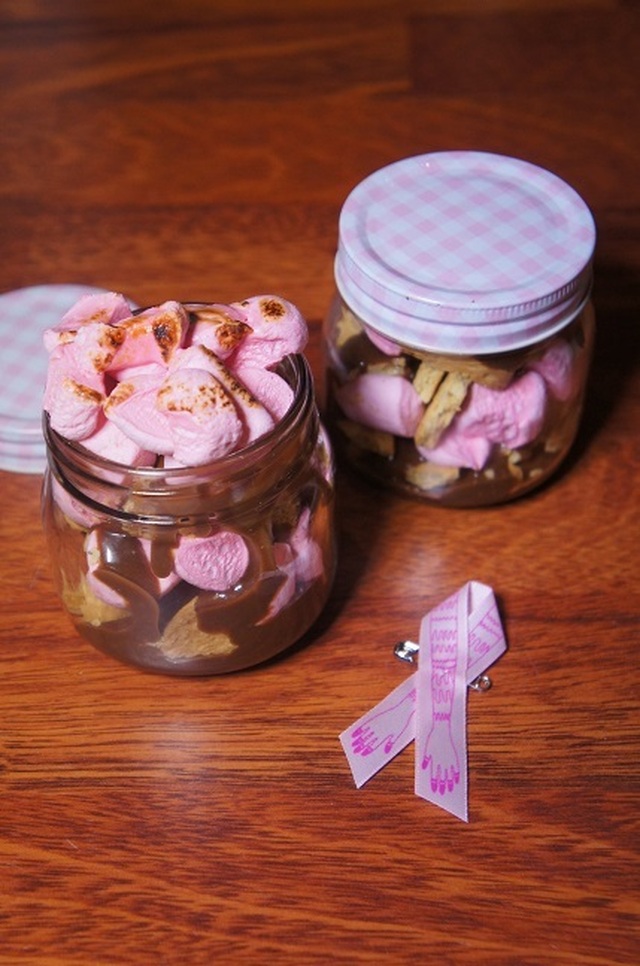 Pink s'mores in a jar