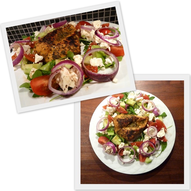 Greek salad and Persian chicken