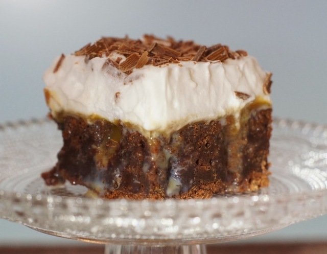 Chocolate caramel poke cake