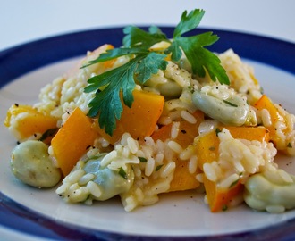 Risotto med bondebønner og gresskar