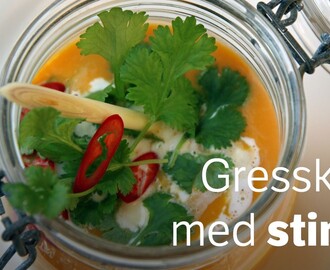 Gresskarsuppe med ingefær, chili og kokos