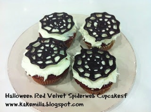 Halloween Red Velvet Spiderweb Cupcakes