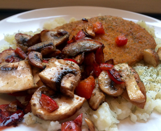 Kjøttfri mandag: vegetarschnitzel med stekte grønnsaker og blomkålstappe