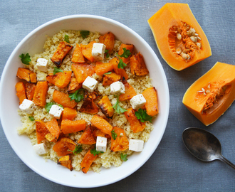 Krydret cous cous med flaskegresskar og feta