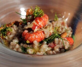 Helkorn «risotto» med kreps og kantareller