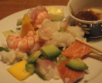 Sushi for dummies: Chirashi Sushi med ponzusaus og wasabimajones