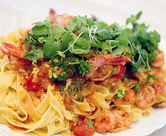 Pasta med tigerreker, enkelt og greit