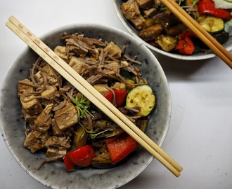 Ginger tofu wok with soba noodles and tamari