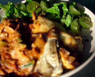 Aubergine- og squash lasagne