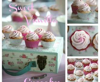 Sweet Vanilla Cupcakes & raspberry vanilla cream cheese frosting