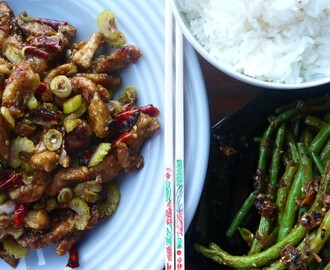 Szechuan stir fry med svinekjøtt og sauterte aspargesbønner