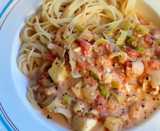 Pasta med reker og feta - deilig kjærestemat ;-)