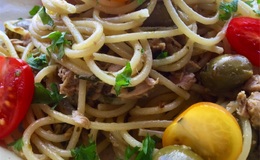 Spagetti og tunfisk i grønt, middag på 1 2 3
